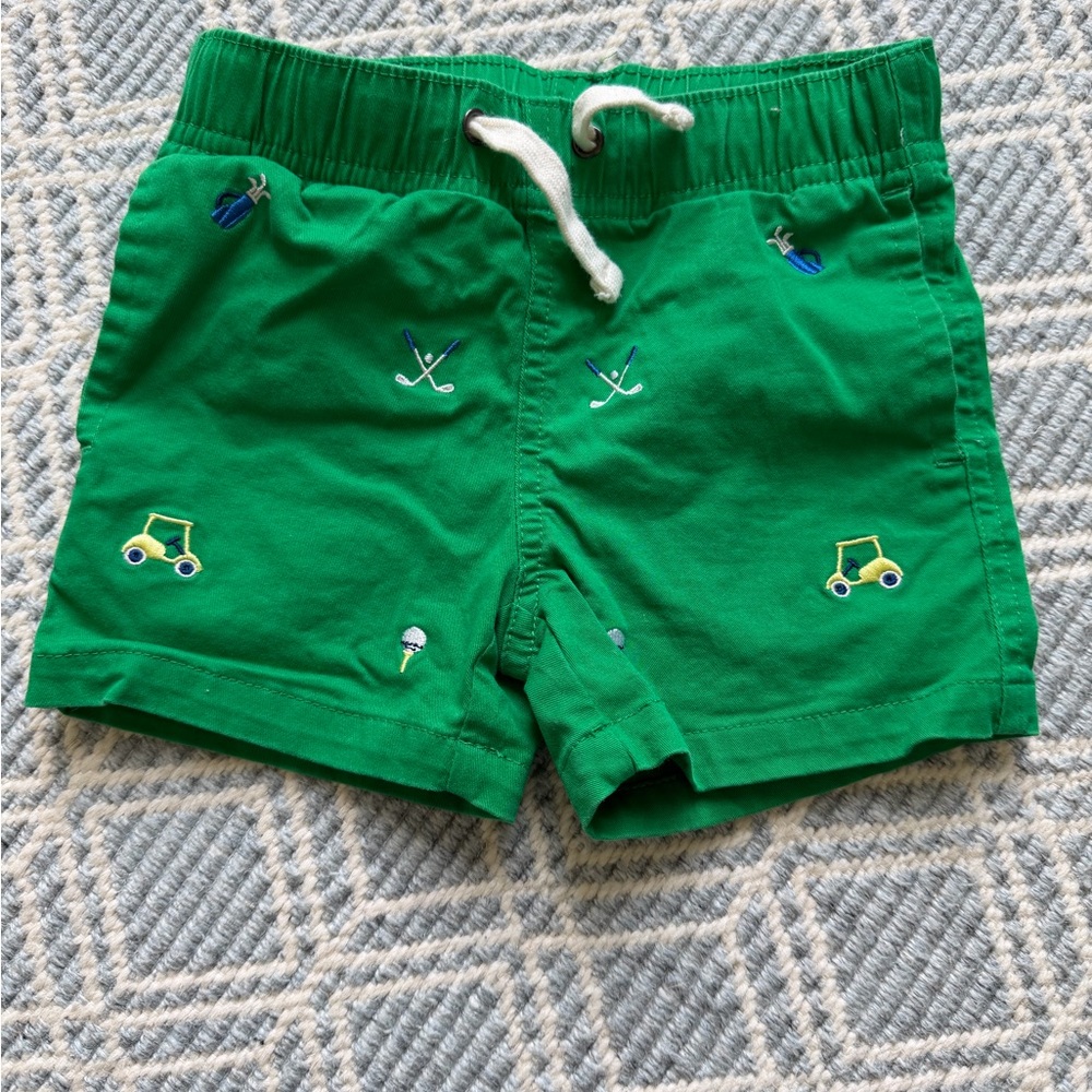 Kids Green Golf Embroidered Shorts